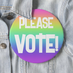Badge Rond 15,2 Cm VOTEZ ! Bouton Campagne Arc-en-ciel