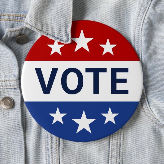 Badge Rond 15,2 Cm Votez élection rouge et bleue (En situation)