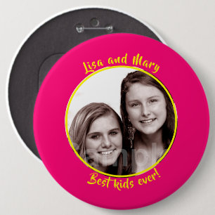 Badge Rond 15,2 Cm Votre photo meilleur enfant jamais rose et jaune