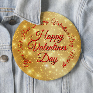 Badge Rond 15,2 Cm Votre TEXTE Gold Valentines Jour Message Colossal