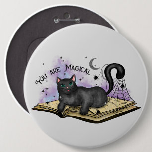 Badge Rond 15,2 Cm Vous Êtes Magique - Mystique Chat Noir & Livre Vin