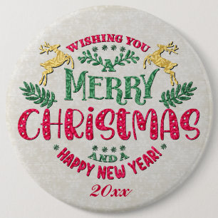 Badge Rond 15,2 Cm Vous souhaitant un Joyeux Noël et une Bonne Année