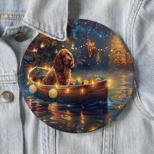 Badge Rond 15,2 Cm Voyage de Noël du Cocker Spaniel (En situation)