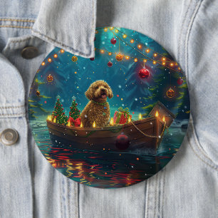 Badge Rond 15,2 Cm Voyage de Noël festif de Goldendoodle