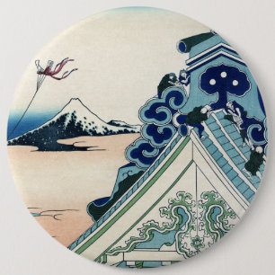 Badge Rond 15,2 Cm Vue du temple Honganji sur le mont Fuji - Gravure