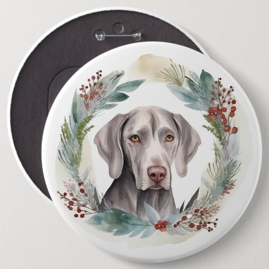 Badge Rond 15,2 Cm Weimaraner Christmas Wreath Festive Pup (Devant & derrière)