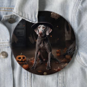 Badge Rond 15,2 Cm Weimaraner Citrouilles Halloween effrayant (En situation)