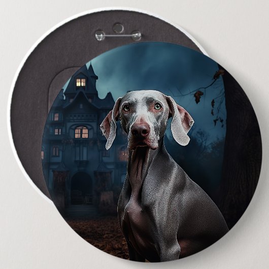 Badge Rond 15,2 Cm Weimaraner Halloween effroi (Devant & derrière)