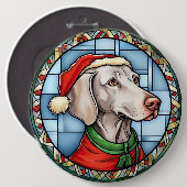 Badge Rond 15,2 Cm Weimaraner Vitrail Noël (Devant & derrière)