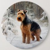 Badge Rond 15,2 Cm Welsh Terrier Laisser Neige Noël (Devant)