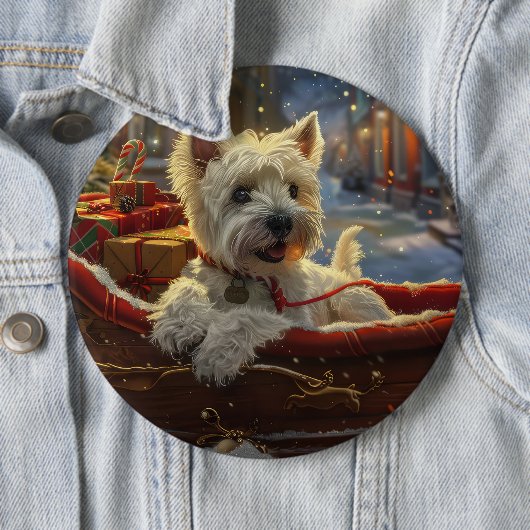 Badge Rond 15,2 Cm West Highland White Terrier Chien Festif de Noël (En situation)