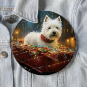 Badge Rond 15,2 Cm West Highland White Terrier Festif de Noël (En situation)