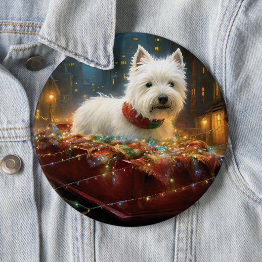 Badge Rond 15,2 Cm West Highland White Terrier Festif de Noël (En situation)