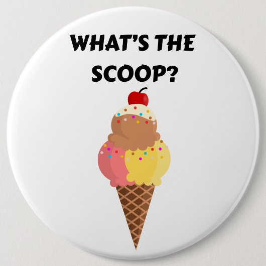 Badge Rond 15,2 Cm What's the Scoop gender reveal party (Devant)