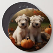 Badge Rond 15,2 Cm Wheaten Terrier chiot Automne Citrouille délice (Devant & derrière)