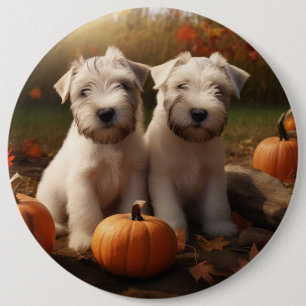 Badge Rond 15,2 Cm Wheaten Terrier chiot Automne Citrouille délice