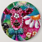 Badge Rond 15,2 Cm Whimsical Floral Cow Pink Teal Black Personalized (Devant)