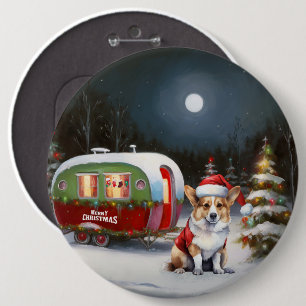 Badge Rond 15,2 Cm Winter Corgi Caravan Christmas Adventure