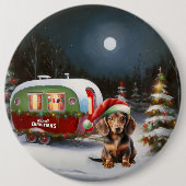Badge Rond 15,2 Cm Winter Dachshund Caravan Christmas Adventure (Devant)
