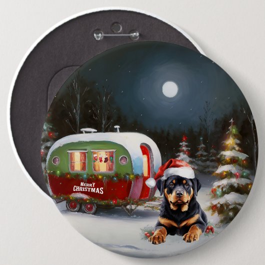 Badge Rond 15,2 Cm Winter Rottweiler Caravan Christmas Adventure (Devant & derrière)