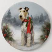 Badge Rond 15,2 Cm Wirefox Terrier Chien de Noël de neige (Devant)