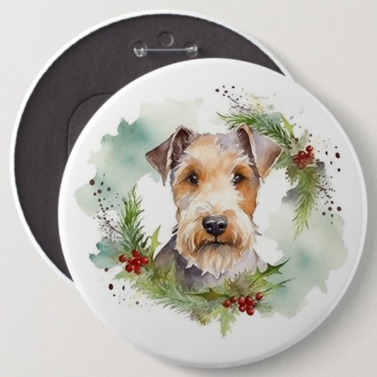 Badge Rond 15,2 Cm Wirefox Terrier Festive de Noël Wreath Pup (Devant & derrière)