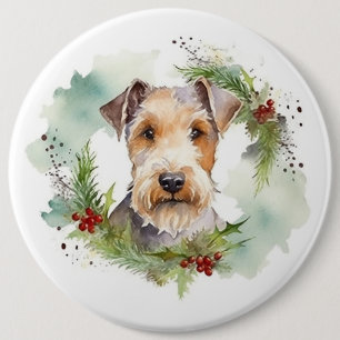 Badge Rond 15,2 Cm Wirefox Terrier Festive de Noël Wreath Pup