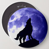 Badge Rond 15,2 Cm Wolf Silhouette & Pleine lune (Devant & derrière)