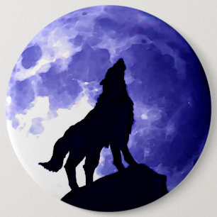 Badge Rond 15,2 Cm Wolf Silhouette & Pleine lune