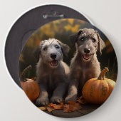 Badge Rond 15,2 Cm Wolfhound Chiot Automne Citrouille de plaisir (Devant & derrière)