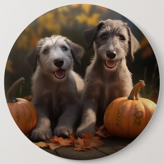Badge Rond 15,2 Cm Wolfhound Chiot Automne Citrouille de plaisir (Devant)