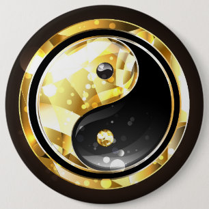 Badge Rond 15,2 Cm Yin Yang or sur noir