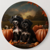 Badge Rond 15,2 Cm Yorkipoo Chiot Automne Citrouille délice (Devant)