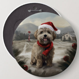 Badge Rond 15,2 Cm Yorkipoo dans la neige de Noël
