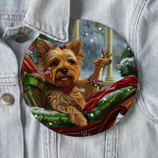 Badge Rond 15,2 Cm Yorkshire Terrier Chien Fête de Noël (En situation)