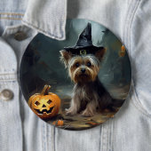 Badge Rond 15,2 Cm Yorkshire Terrier Citrouilles Halloween effrayant (En situation)
