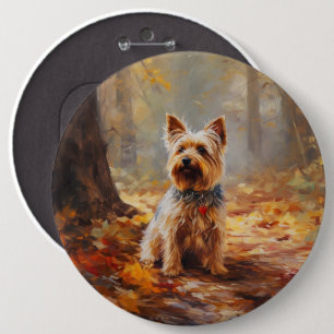 Badge Rond 15,2 Cm Yorkshire Terrier en automne feuilles tombantes in