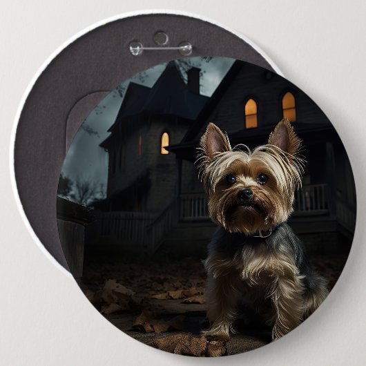 Badge Rond 15,2 Cm Yorkshire Terrier Halloween effrayant (Devant & derrière)