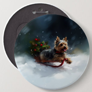 Badge Rond 15,2 Cm Yorkshire Terrier neige de Noël hiver