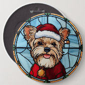 Badge Rond 15,2 Cm Yorkshire Terrier Vitrail Noël (Devant & derrière)