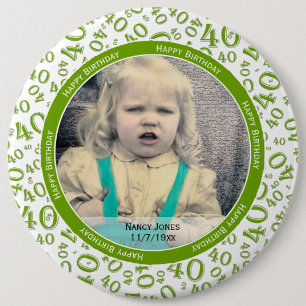 Badge Rond 15,2 Cm Your Photo: 40th Random Number Pattern Green/White