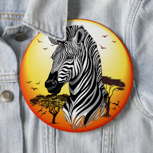 Badge Rond 15,2 Cm Zebra African Savanna Wild Animal