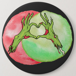 Badge Rond 15,2 Cm Zombie Mains en forme de coeur, Love Halloween