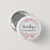 Badge Rond 2,50 Cm 100e fête d'anniversaire Fleur de cerisier rose Fl (Devant & derrière)