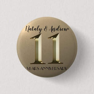 Badge Rond 2,50 Cm 11e anniversaire du Mariage de l'or métallique
