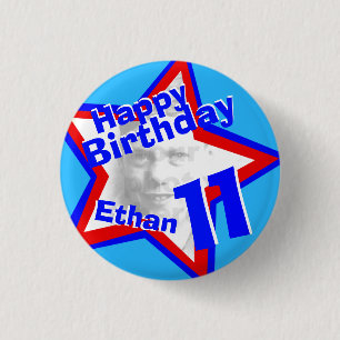 Badge Rond 2,50 Cm 11e photo d'anniversaire Garçons Bouton bleu roug