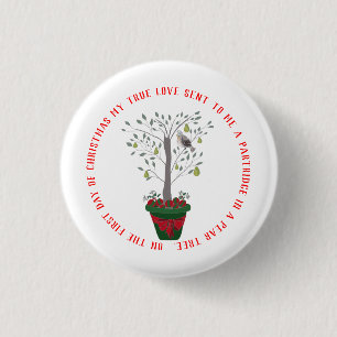 Badge Rond 2,50 Cm 12 jours de perdrix de Noël dans un arbre à poir