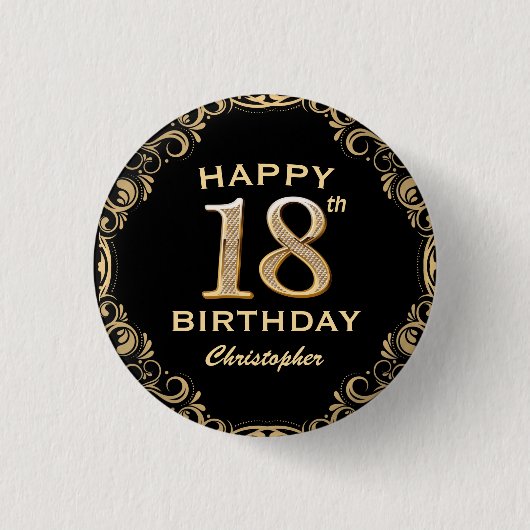 Badge Rond 2,50 Cm 18e anniversaire de la Parties scintillant Noir et (Devant)