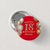 Badge Rond 2,50 Cm 18e fête d'anniversaire Ballons rouge et or (Devant & derrière)