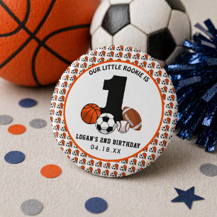 Badge Rond 2,50 Cm 1 Ball Sports Thème Le 1er anniversaire du garçon